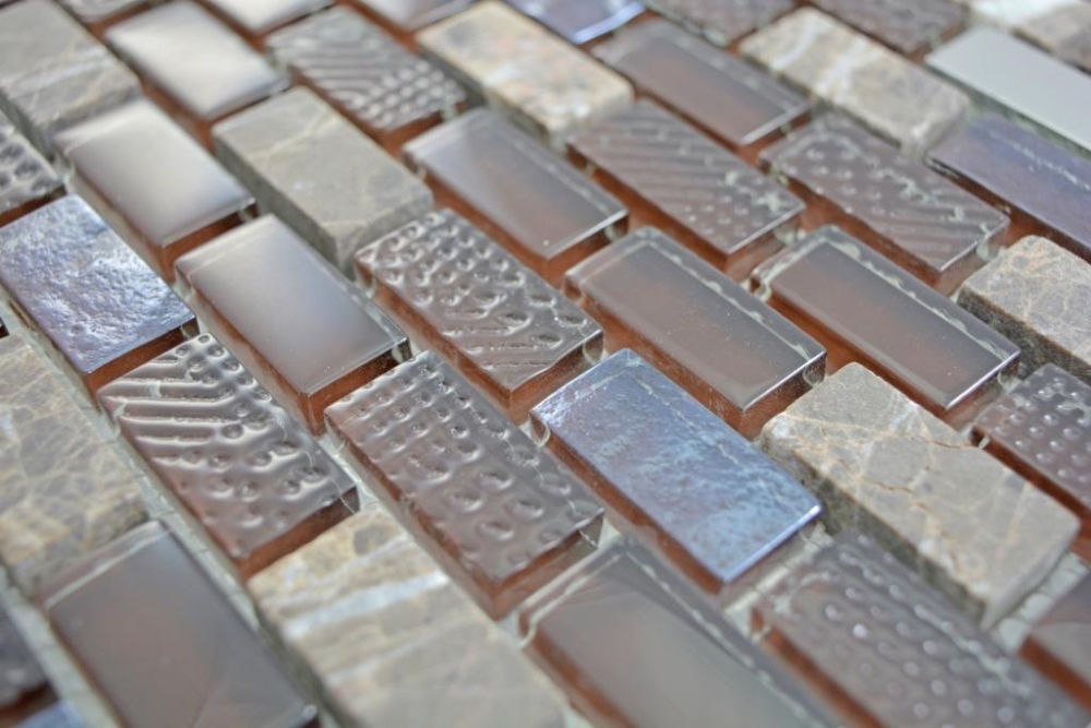 Mosaik Stäbchen Verbund Naturstein Glasmosaik Brick Struktur dunkelbraun Wandverkleidung Fliesenspiegel Küche Bad WC - 87-0013