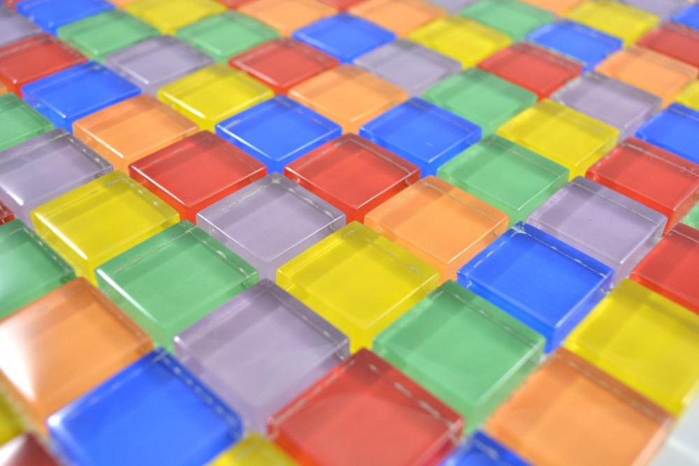 Mosaique de verre Carreau de mosaique Bordures Rouge Orange Bleu Vert Jaune Violet - 88-1235
