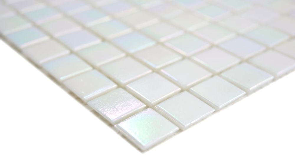 Mosaique carree verre iridium blanc brillant