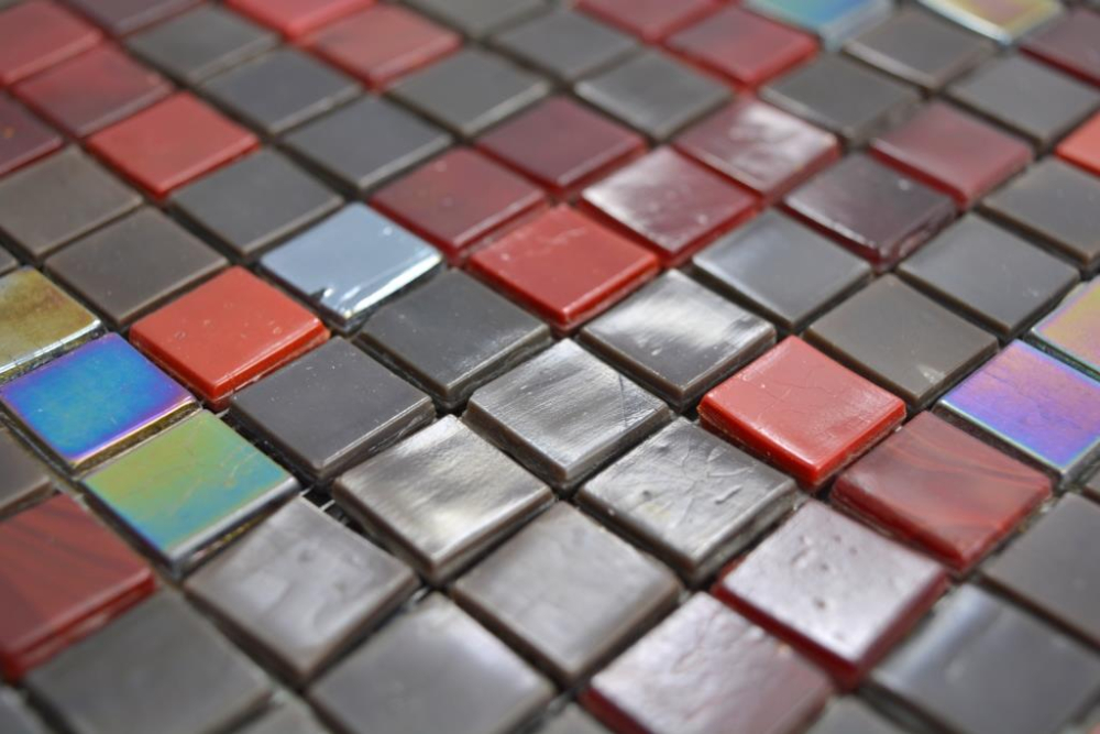 Mosaique carree verre mix brun rouge brillant