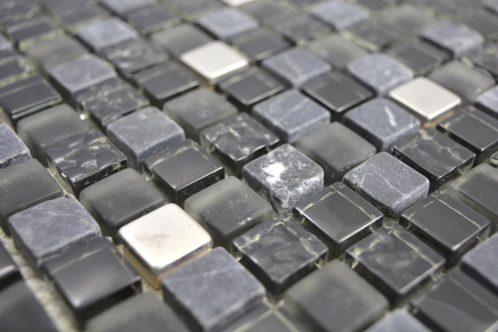 Mosaique de verre Pierre naturelle Acier inoxydable noir graphite anthracite mat brillant 92-0322