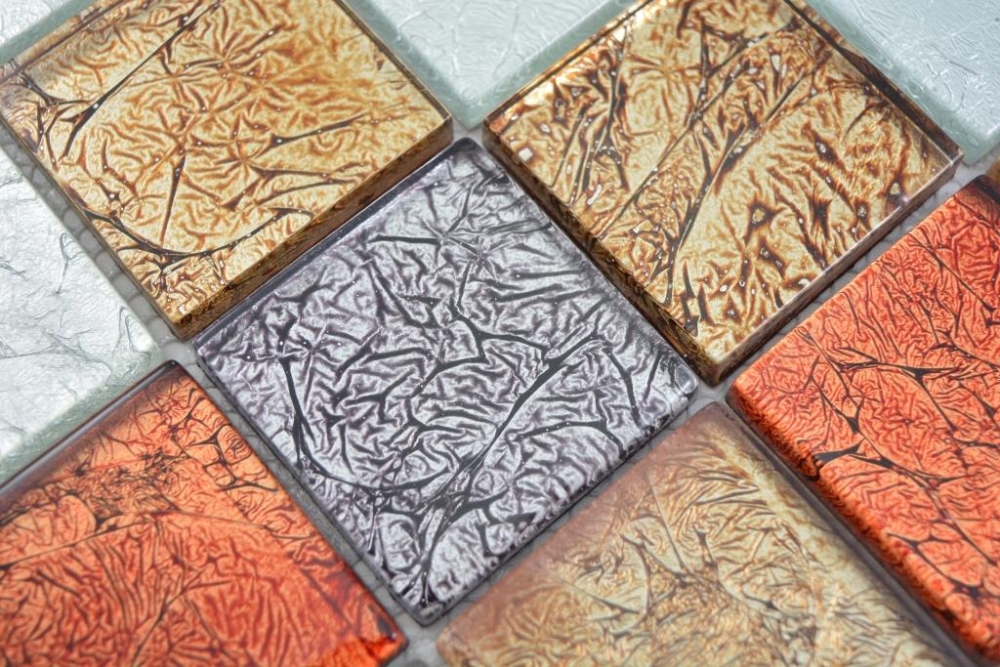 Glasmosaik Mosaikfliese Gold Silber Orange Cremeweiß Fliesenspiegel Küche - 129-71739