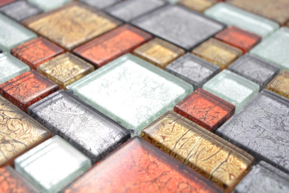 Glasmosaik Mosaikfliese Gold Silber Orange Cremeweiß Fliesenspiegel Küche - 86-71739