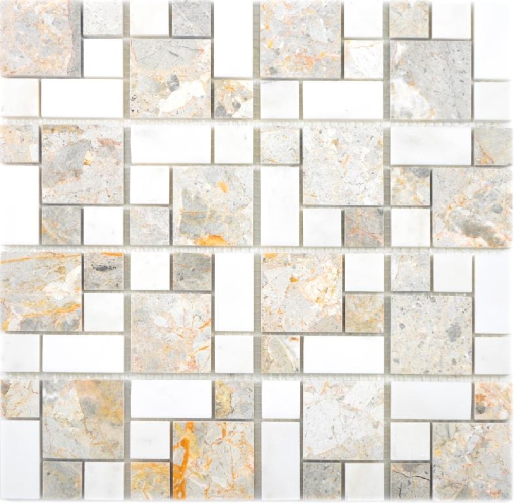 Marmor Mosaikfliese Kombination cream grau beige weiss - 88-0201