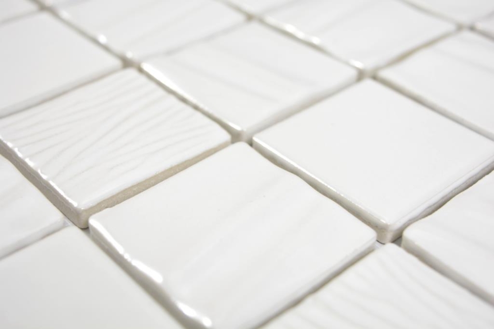 Keramikmosaik Struktur Weiß Fliesenspiegel Wandfliese Küchenfliese Bad WC - 14-0111