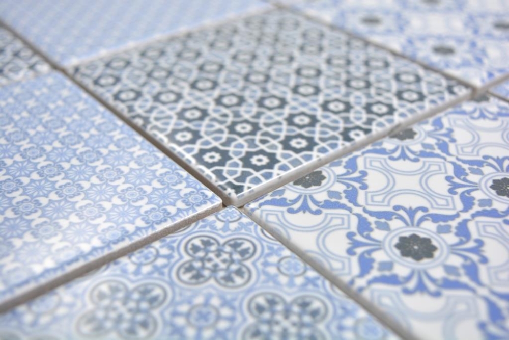 Fliese weiss blau Retro Fliesen orientalische Ornamente Küche Fliesenspiegel Mosaikfliese 22B-0404