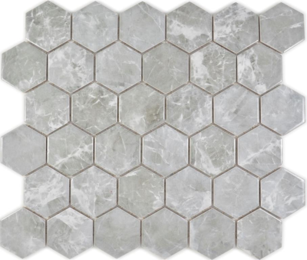 Keramikmosaik Fliese Mosaikmatte Hexagon Grau Anthrazit Marmoroptik Fliesenspiegel Mosaikplatte - 11H-0201