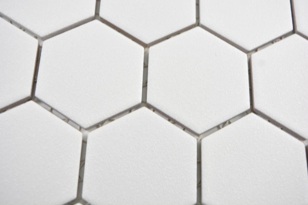 Keramikmosaik Fliese Hexagon Weiß Rutschsicher R10B Fliesenspiegel Mosaikplatte - 11H-0111-R10
