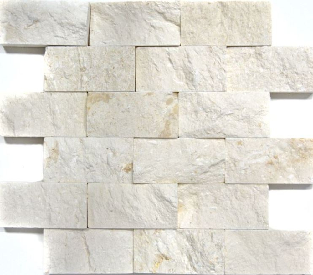Splitface Mosaik Fliese Kalkstein 3D Natursteinmosaik weiß cream Limestone 29-49792
