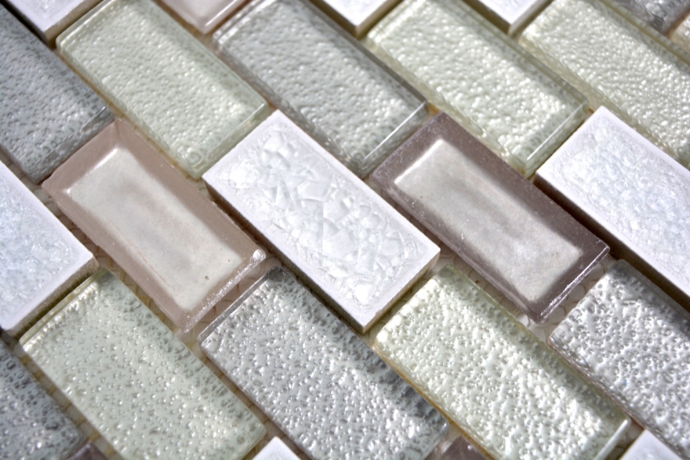 Retro Verbund Mosaik Fliese Keramikmosaik Glasmosaik grau silber altweiß 83IC-0121