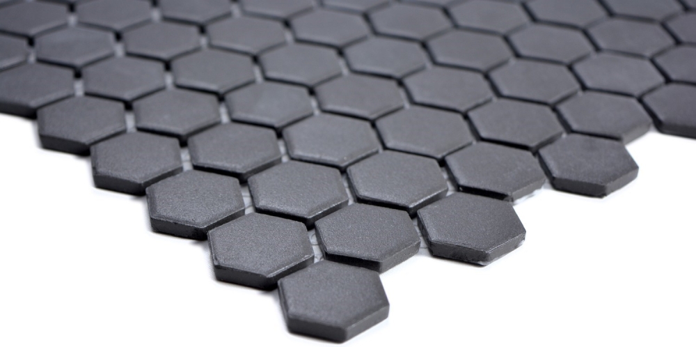 Mosaik Fliese Keramikmosaik Hexagon schwarz unglasiert 11A-0304-R10