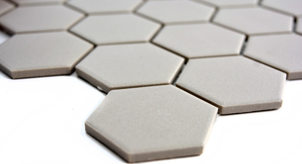 Mosaik Fliese Keramikmosaik Hexagon hellgrau unglasiert 11B-0203-R10