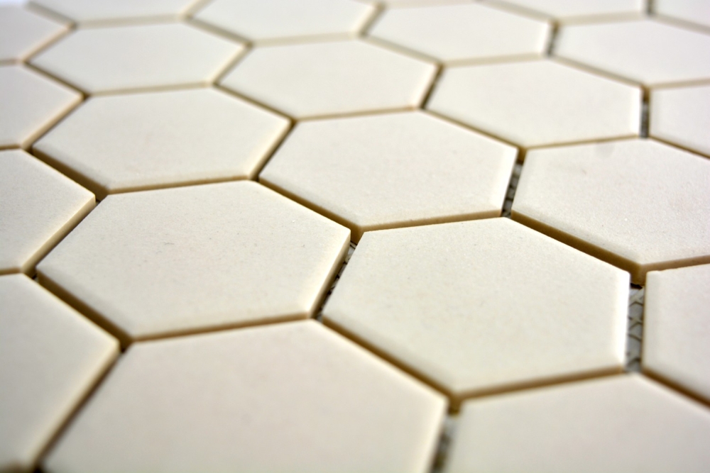Mosaik Fliese Keramikmosaik weiß Hexagon hellbeige unglasiert 11B-1202-R10