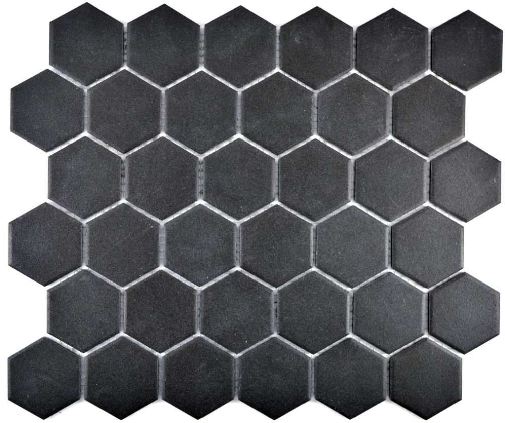 Mosaik Fliese Keramikmosaik Hexagon schwarz unglasiert 11B-0304-R10