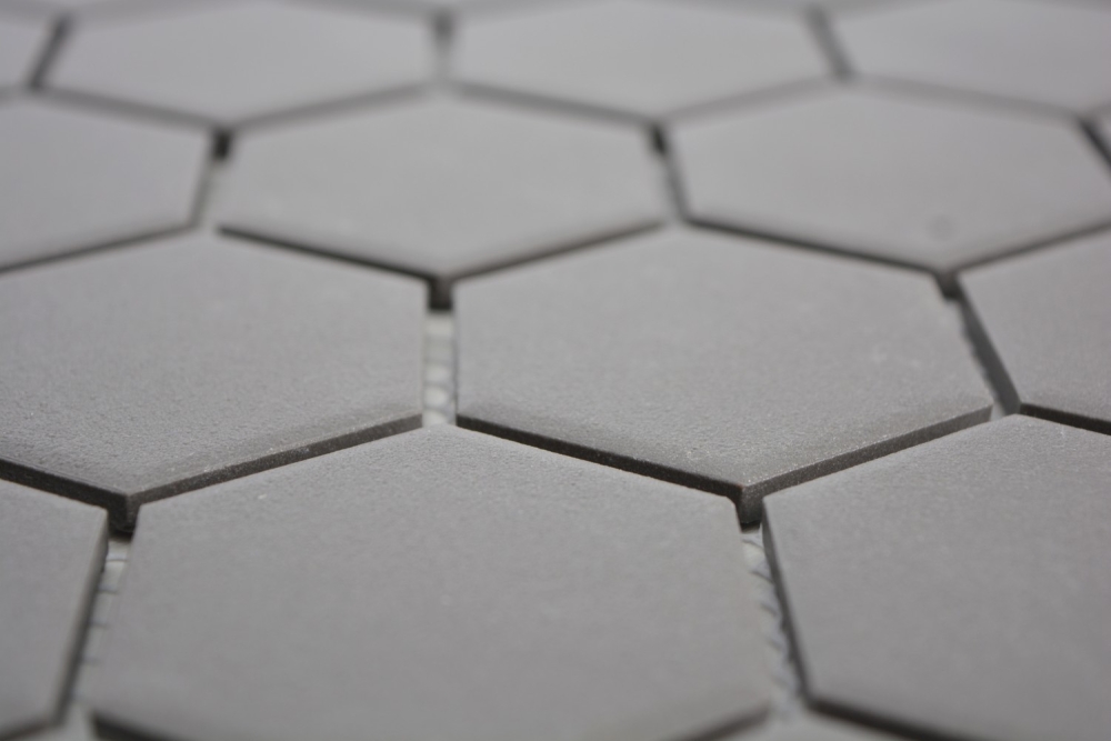 Mosaik Fliese Keramikmosaik Hexagon dunkelgrau unglasiert 11B-0213-R10