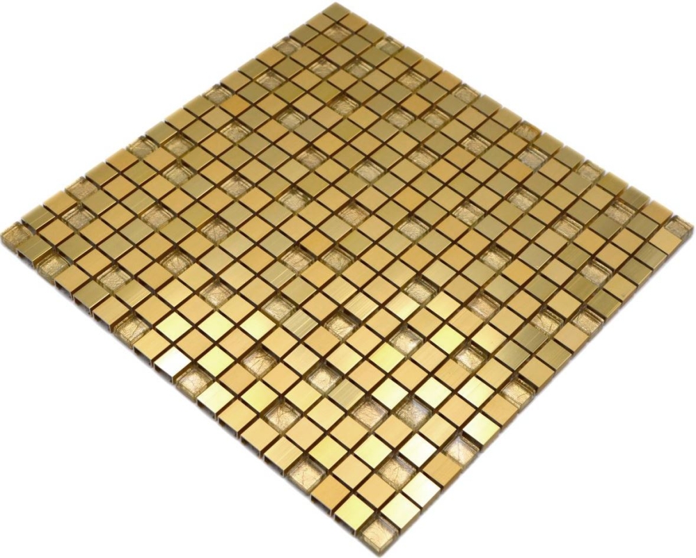 Mosaik Fliese Aluminiummosaik Glasmosaik Gold Klar Fliesenspiegel Wandverkleidung - 49-A307