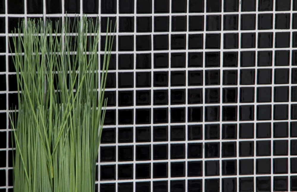 Keramikmosaik Mosaiknetz schwarz hochglanz Fliesenspiegel Küche 18-0302