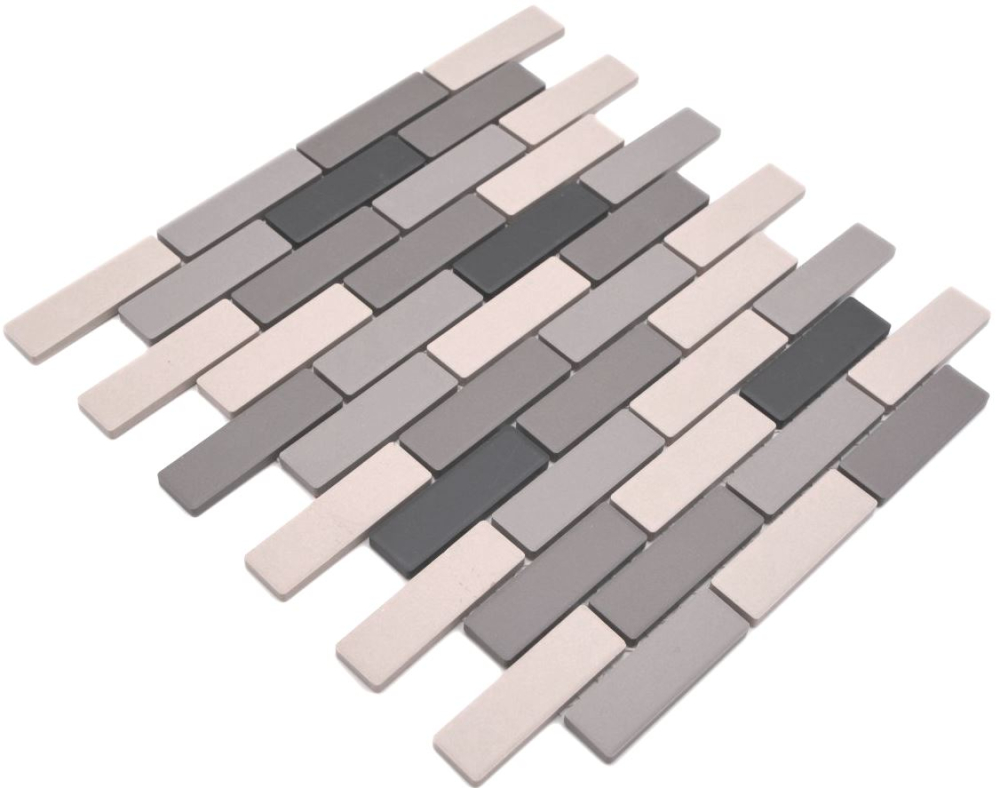 Mosaik Brick mix unglasiert Keramik Mauerverbandoptik hellbeige grau matt R10