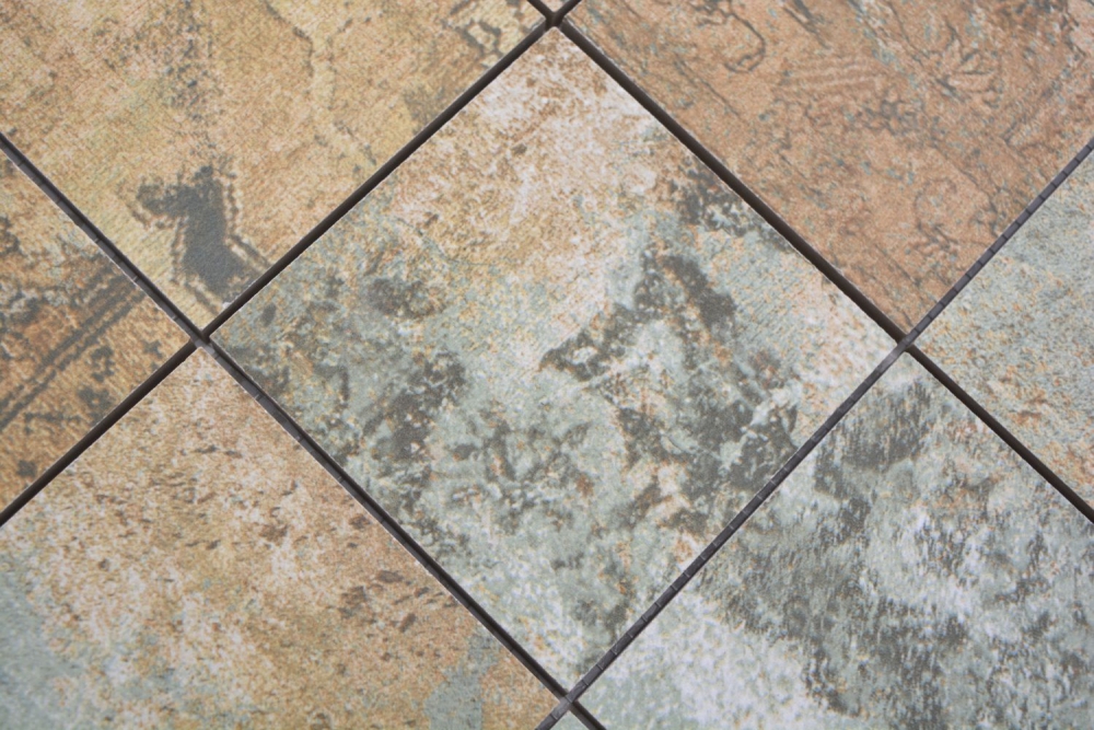 Keramikmosaik Feinsteinzeug beige braun graugrün matt Wand Boden Küche Bad Dusche - 23-95CB