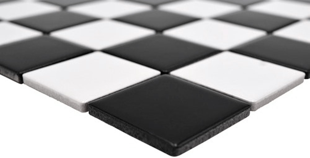 Mosaik Fliese weiß Schachbrett schwarz weiß matt Keramikmosaik 16-CD202
