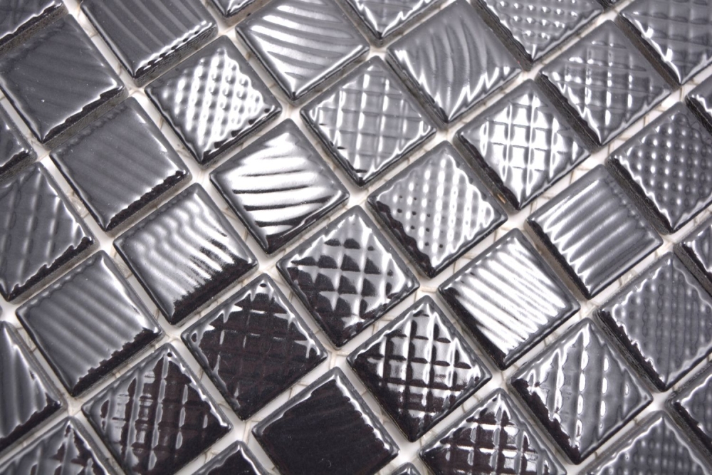 Keramikmosaik Struktur Mosaikfliese Badezimmer schwarz glänzend 18-CG123