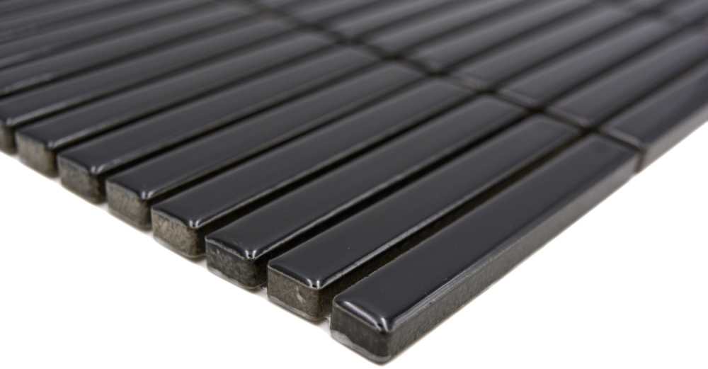 Mosaique rectangle uni noir brillant Ceramique aspect bambou