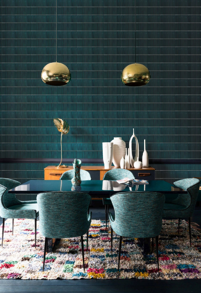 Mosaique rectangle uni vert brillant Ceramique aspect bambou
