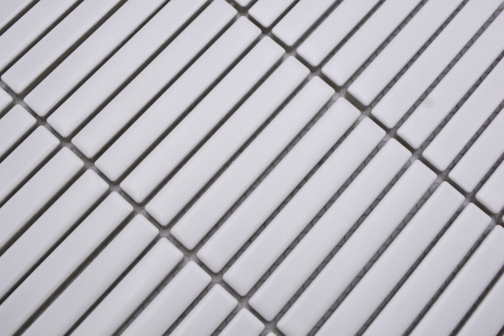 Mosaique Rectangle uni blanc mat Ceramique aspect bambou