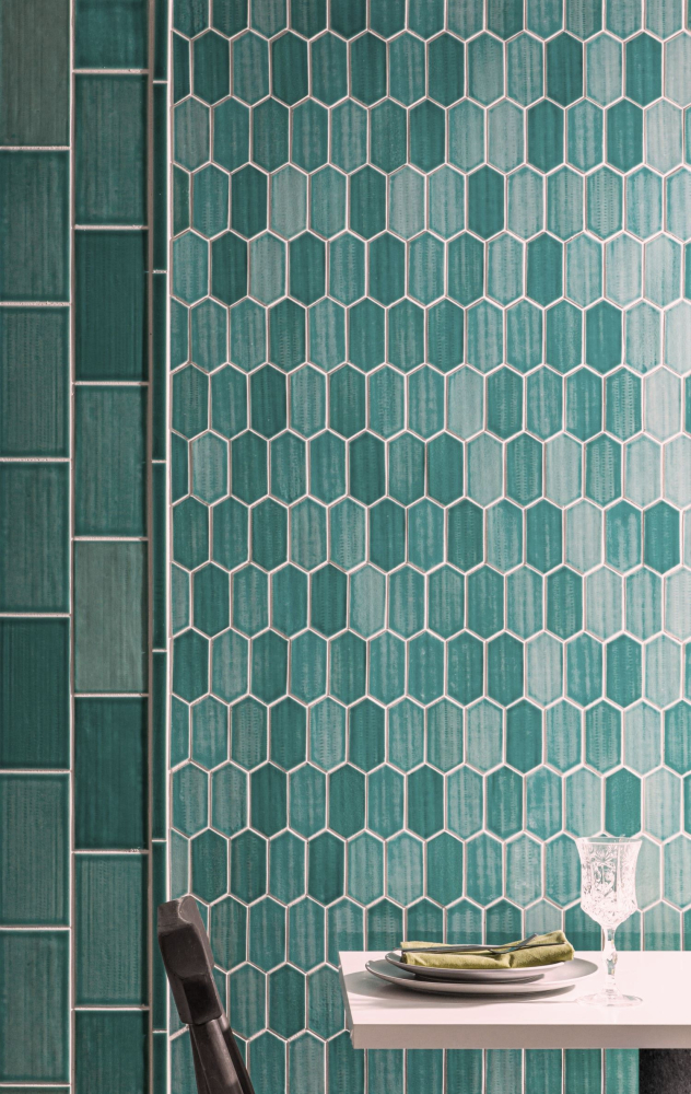 Mosaikfliese Hexagon CG CH475 - türkis grün pastell - 1 Mosaikmatte
