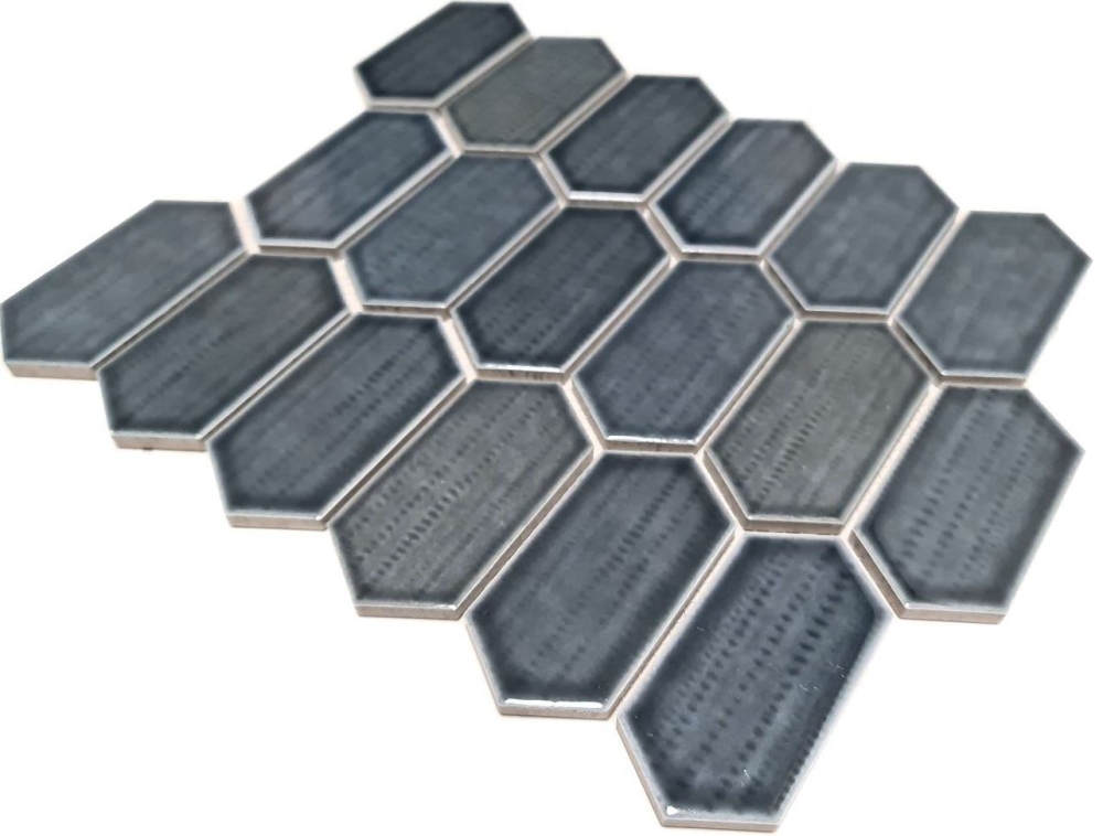 Mosaikfliese Keramik Mosaik Hexagonal schwarz anthrazit glänzend - 11J-479