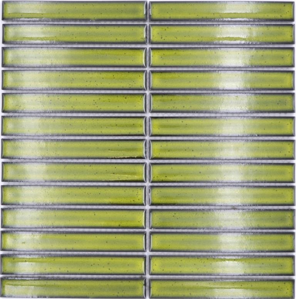 Mosaic stave look ceramic light green shiny - 10 mosaic sheets