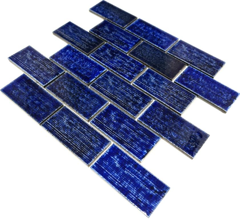 Subway Mosaik Fliese Used Look Vintage blau glänzend Retro Keramik - 26-KAS6