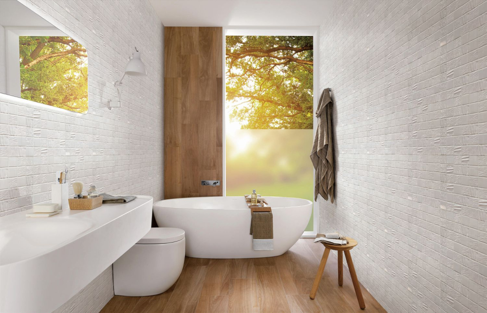 Mosaik Quadrat Kanran white Keramik 3D-Optik weiß glänzend
