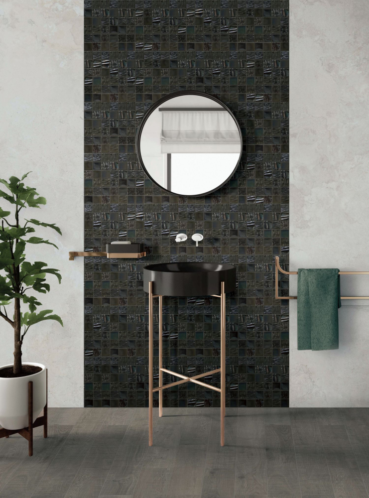 Mosaik Quadrat Kanran black Keramik 3D-Optik schwarz glänzend
