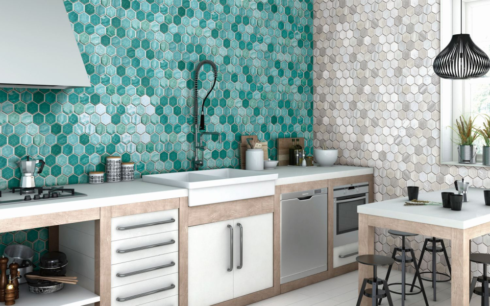 Carreaux de mosaique Mosaique Ceramique Hexagonal vert brillant