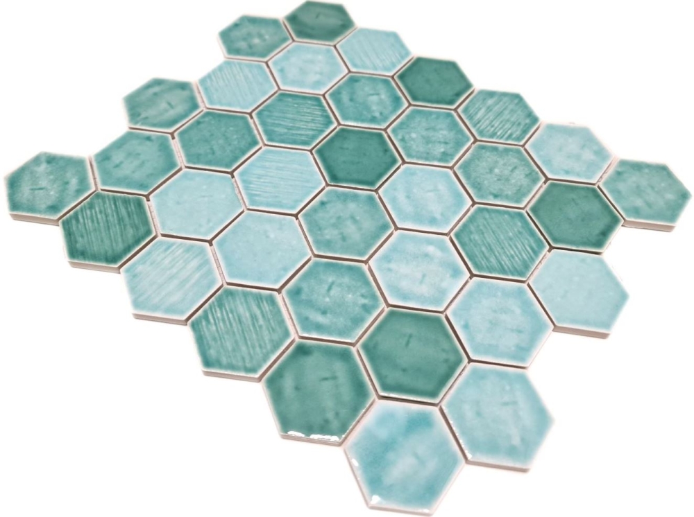 Mosaikfliese Keramik Mosaik Hexagonal grün glänzend - 11K-SAN5