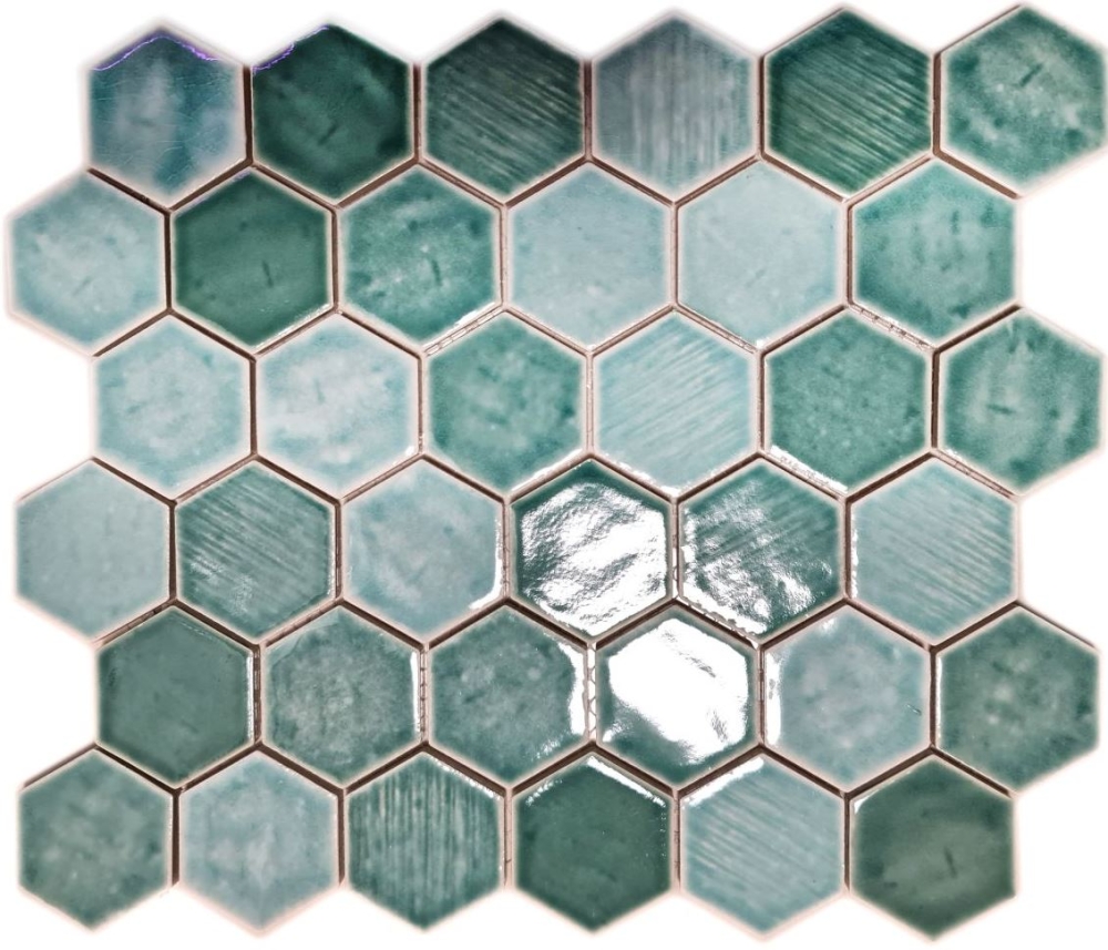 Mosaikfliese Keramik Mosaik Hexagonal grün glänzend - 11K-SAN5