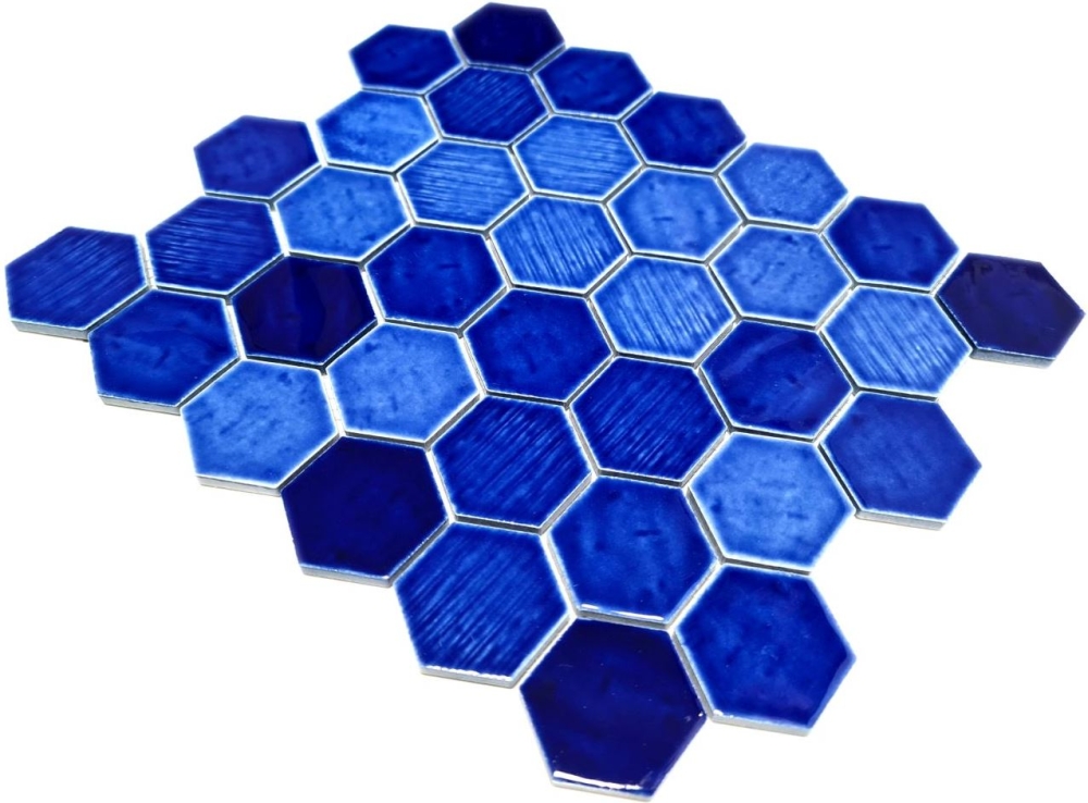 Mosaikfliese Keramik Mosaik Hexagonal blau glänzend - 11K-SAN7