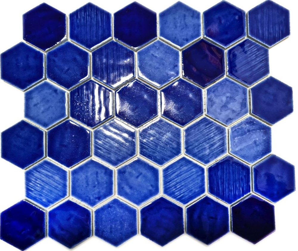 Mosaikfliese Keramik Mosaik Hexagonal blau glänzend - 11K-SAN7