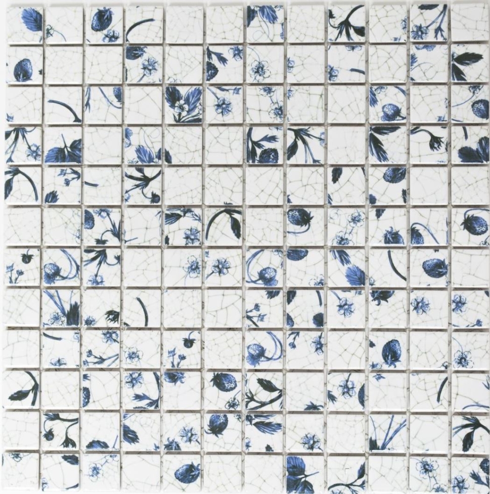 Mosaico cuadrado Fresa ceramica Delft look mezcla blanco azul brillante