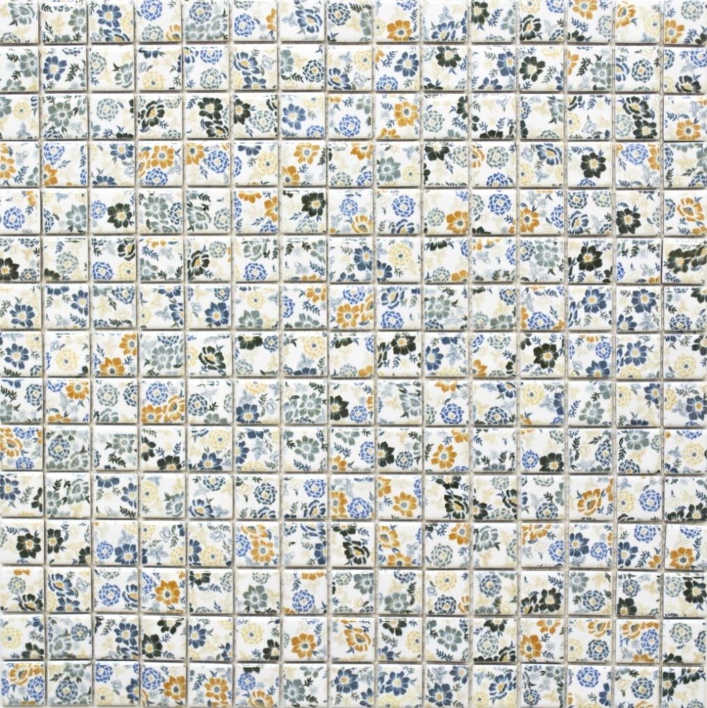 Mosaico cuadrado de flores de primavera de ceramica flor mirada mezcla de flores blancas brillantes