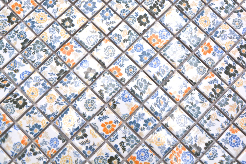 Mosaico cuadrado de flores de primavera de ceramica flor mirada mezcla de flores blancas brillantes