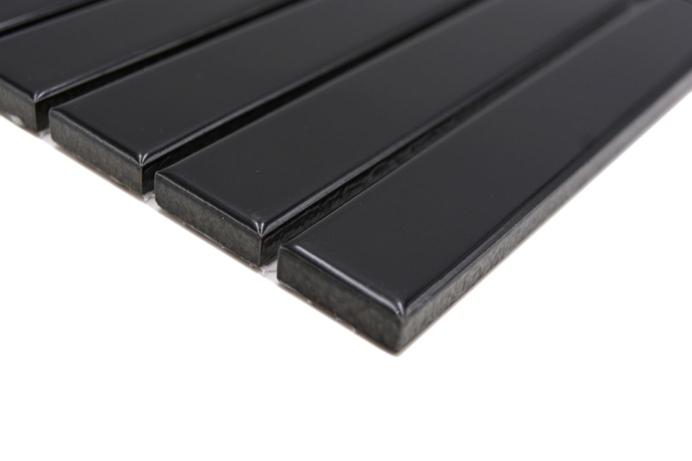 Mosaik Stäbchen uni schwarz glänzend Keramik Stäbchenoptik
