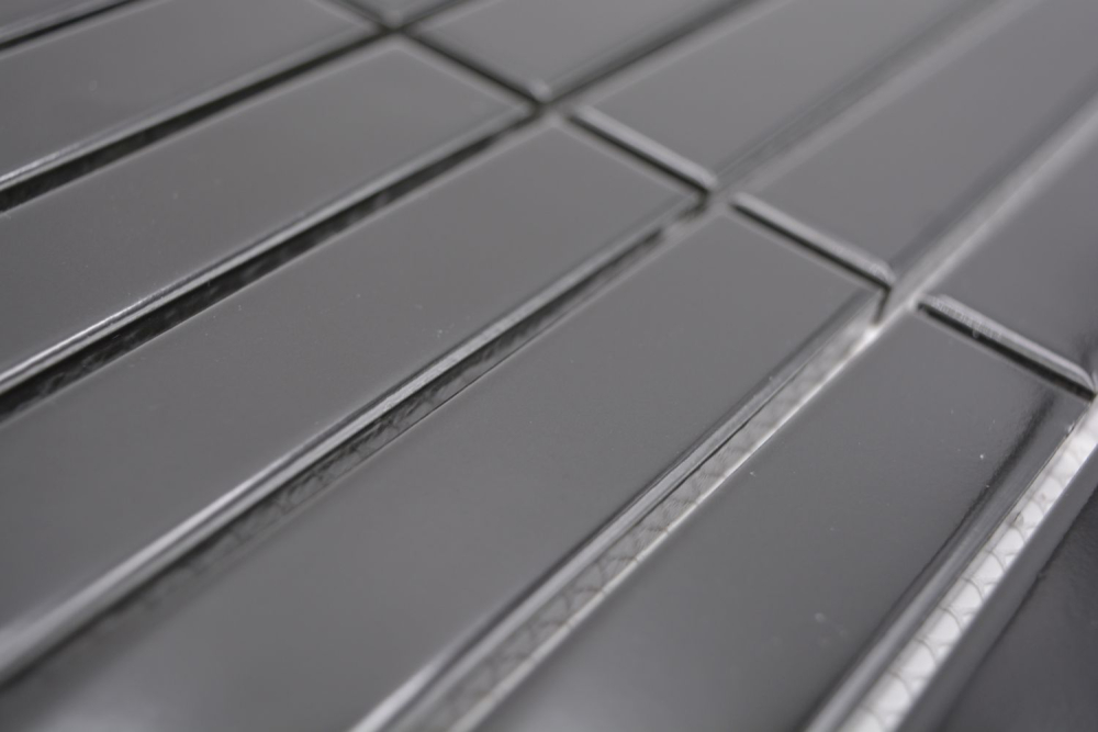 Mosaik Stäbchen uni schwarz glänzend Keramik Stäbchenoptik