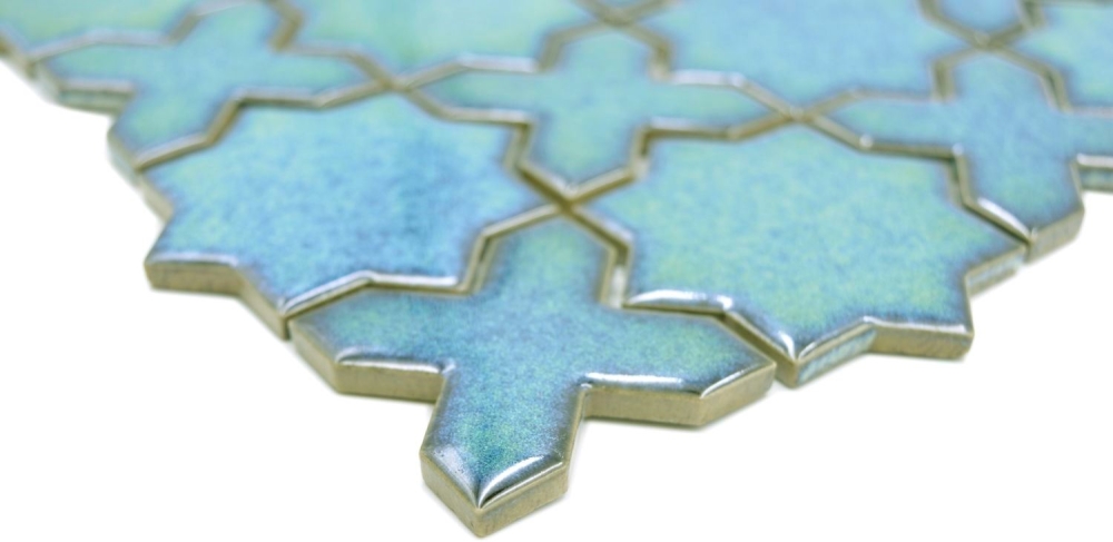Retro Mosaik Keramik Stern türkis grün matt Fliesenspiegel Wandverkleidung Küche - 13-SXS10