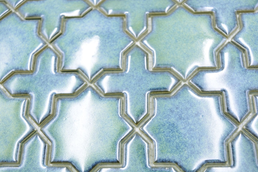 Retro Mosaik Keramik Stern türkis grün matt Fliesenspiegel Wandverkleidung Küche - 13-SXS10