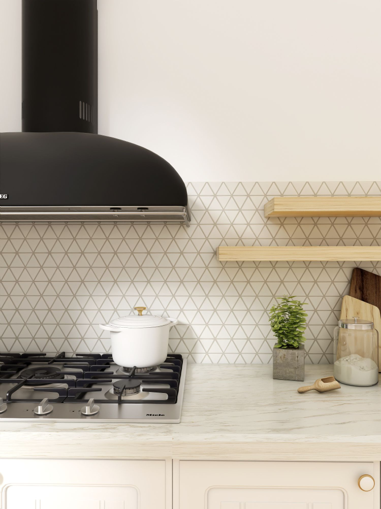 Piastrelle di mosaico in ceramica triangolo diamante uni bianco opaco