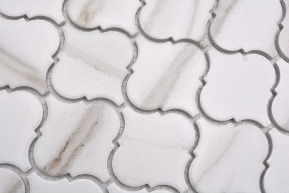 Keramikmosaik Florentiner Calacatta Vintage weiß graubraun matt