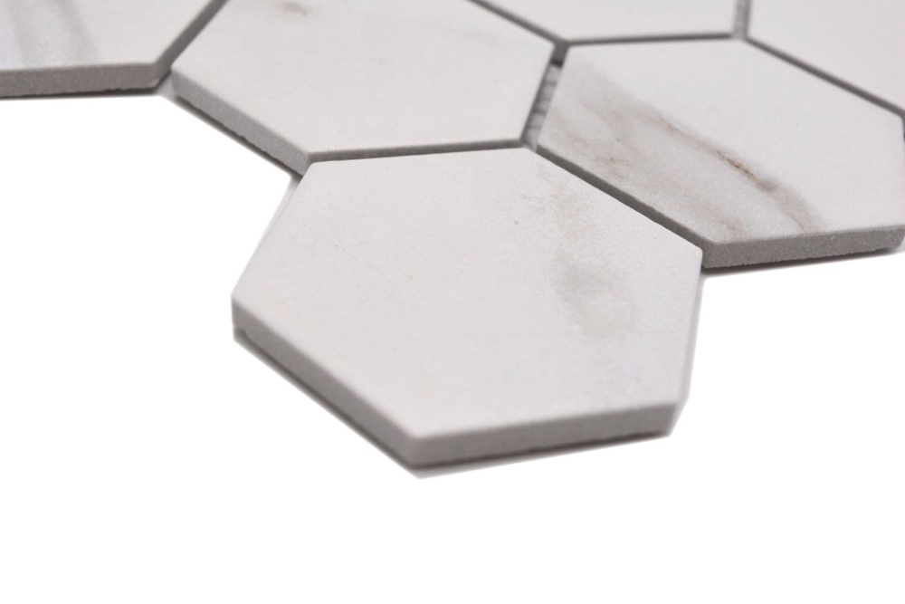 Mosaik Fliese Keramikmosaik Hexagon Calacatta Sechseck weiß graubraun matt