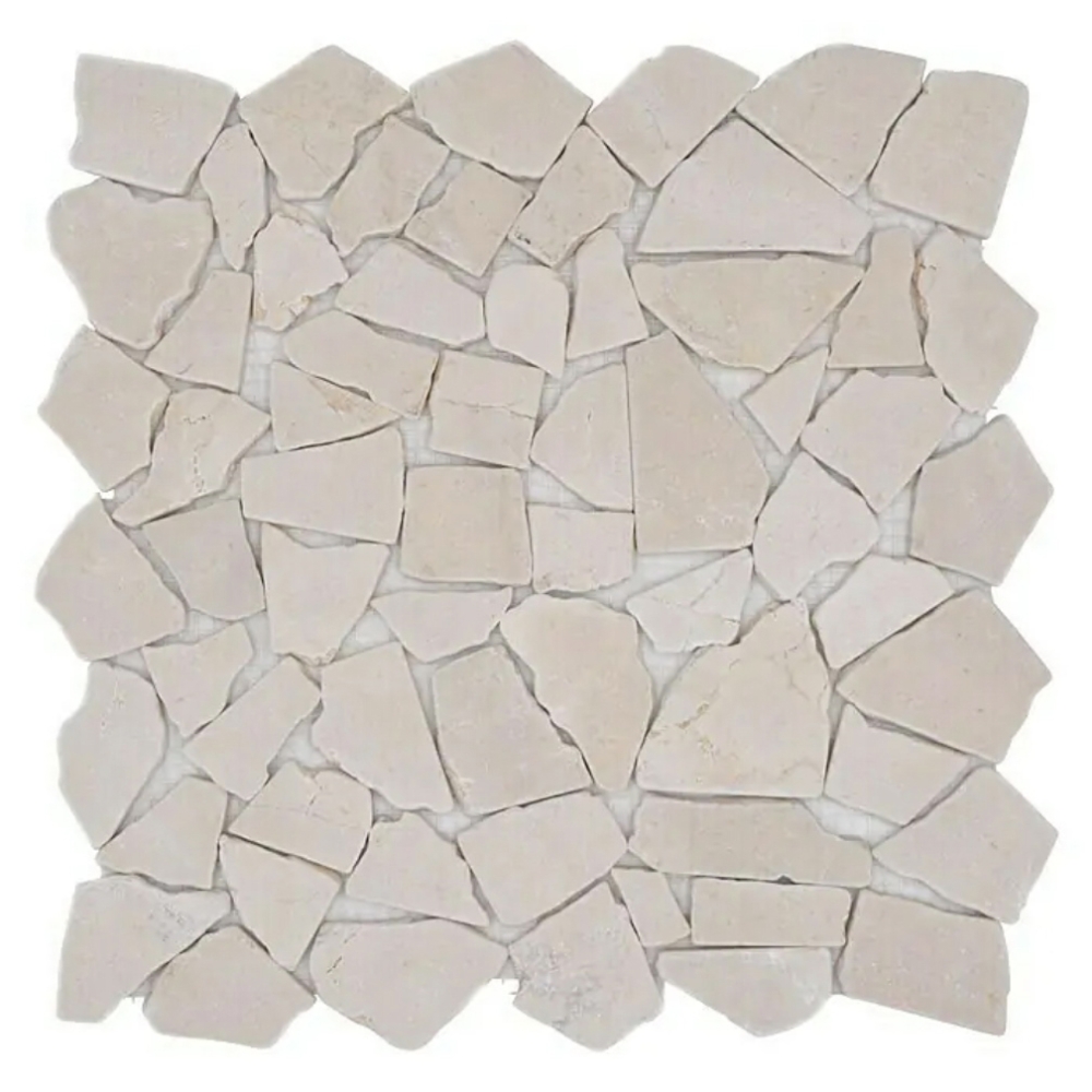 Bruchmosaik Polygonal Marmor Natursteinmosaik alt weiß Botticino Anticato 44-0104